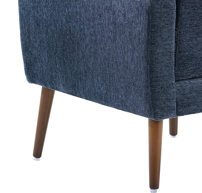 Accent Chair, Comfy Upholstered Living Room Chairs with High Tufted Backrest and Pillow, Wingback Reading Chair with Solid Wood Legs for Bedroom/Office, Chenille Fabric, Dark Blue