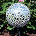 Sunnydaze 10-inch Gazing Ball for Garden - Crackled Glass Mosaic Gazing Globe for Outside - Mirrored Diamond Mosaic - 2-Pack