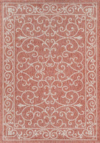 JONATHAN Y Vintage Filigree Indoor Outdoor Area Rug 6X9 Red/Beige, Charleston Textured Weave for Backyard, Patio, Porch, Easy-Cleaning, High Traffic, Pet-Friendly, Non-Shedding (SMB106B-6)