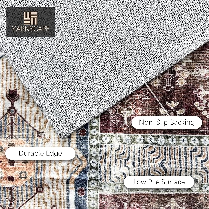 Vintage 2'6'' x 8' Washable Area Rug - Stylish Indoor Rug for Living, Dining or Bedroom - Lightweight Carpet with Non-Slip Backing - Foldable for Easy Placement and Maintenance - Rust