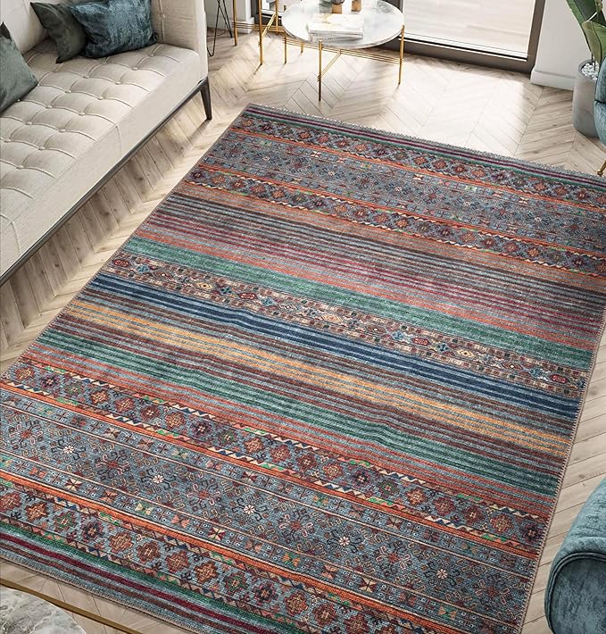 Keen Home Design 5x7 Rug - Machine Washable Area Rug with Non-Slip Backing, Ideal for Living Room, Dining Room, Bedroom - Vintage, Easy Clean, Durable, Low Pile Rug - (5' x 7')