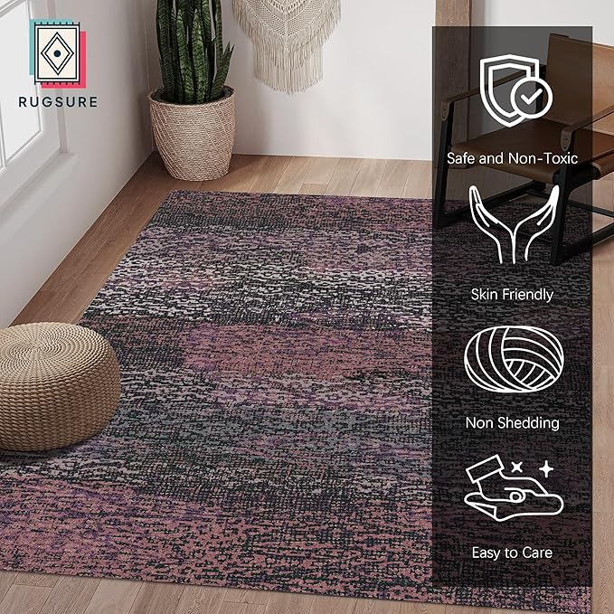 RUGSURE Washable Area Rug - 1/6 Thick - Stain & Water Resistant Non-Slip - Resistant Rug for Living Room, Bedroom, Nursery, Pet & Child Friendly, Vintage Charm Area Rugs (Burgundy, 8' x 10')