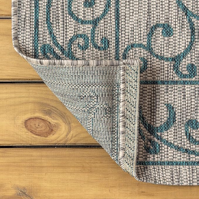 JONATHAN Y Vintage Filigree Indoor Outdoor Square Area Rug 6X6 Gray/Teal, Charleston Textured Weave for Backyard, Patio, Porch, Easy-Cleaning, High Traffic, Pet-Friendly, Non-Shedding (SMB106E-6SQ)