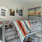 Del Mex Classic Mexican Blanket, Large Authentic Woven Falsa Throw (70"x50"), Artisan Southwest Décor for Beach, Yoga, Outdoors (Mint/Orange)