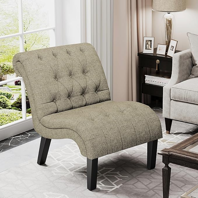 Yongqiang Accent Chair for Bedroom Living Room Modern Button Tufted Upholstered Armless Corner Chair with Wood Legs