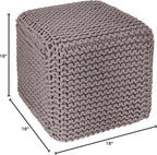 REDEARTH Cube Hand Knitted Pouf - Foot Stool Ottoman - Cord Boho Pouffe - Poof Accent Stuffed Table or Footrest for Living Room - Nursery - Bedroom - Patio - 100% Cotton (16" x 16" x 16") - Taupe