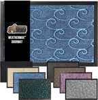 GORILLA GRIP 100% Waterproof All-Season WeatherMax Doormat 35x23, US Designed Natural Rubber, Stain and Fade Resistant, Low Profile Indoor Outdoor Door Mats, Easy Clean Patio Mat, Ocean Blue Waves