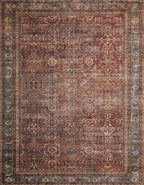 Loloi Layla Collection LAY-01 Brick/Blue 2'-6" x 12'-0" .13" Thick Runner Rug, Soft, Durable, Vintage Inspired, Distressed, Low Pile, Non-Shedding, Easy Clean, Printed, Living Room Rug