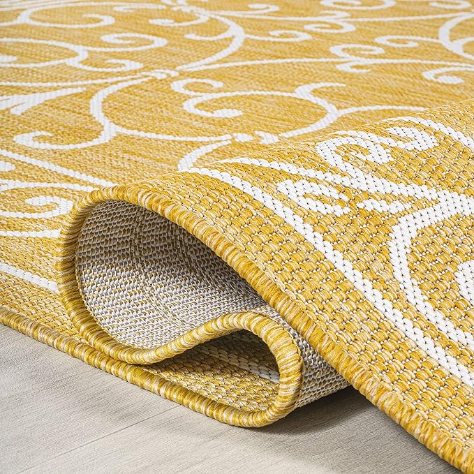 JONATHAN Y Vintage Filigree Indoor Outdoor Area Rug 8X10 Yellow/Cream, Charleston Textured Weave for Backyard, Patio, Porch, Easy-Cleaning, High Traffic, Pet-Friendly, Non-Shedding (SMB106L-8)