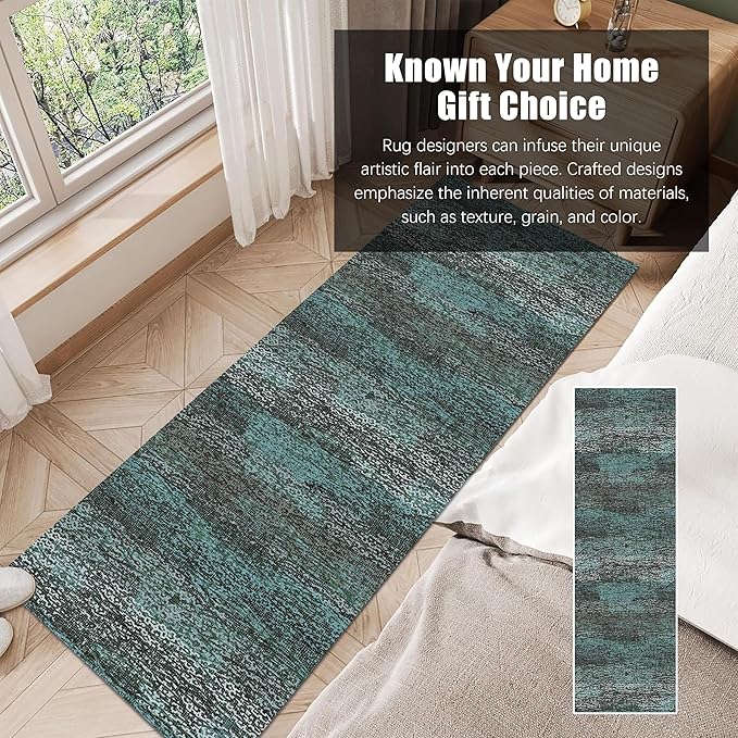 RUGSURE Washable Area Rug - 1/6 Thick - Stain & Water Resistant Non-Slip - Resistant Rug for Living Room, Bedroom, Nursery, Pet & Child Friendly, Vintage Charm Area Rugs (Green, 2'6'' x 8')