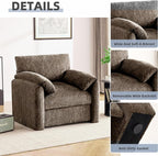 Chenille Oversized Armchair, 38.6'" Wide Accent Chairs for Living Room & Bedroom Modern Lounge Chair, Upholstered Mid-Century Reading Chair (Brwon, 1 Pack)