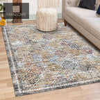 3' x 5 ' Washable Area Rug - Low Pile Soft Vintage Indoor Rug for Living, Dining or Bedroom - Lightweight Carpet with Non-Slip Backing - Foldable for Easy Placement, Multi