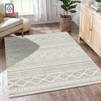 RUGSURE Washable Area Rugs 5' x 7' - 1/6 Thick - Moroccan-Inspired -Stain & Water Resistant Non-Slip - Resistant Rug for Living Room, Bedroom, Nursery, Pet & Child Friendly (Grey)