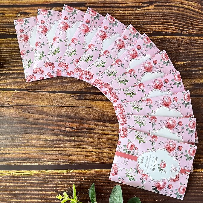 Fresh Rose Scented Sachets - 12 Pack, Long-Lasting Home Fragrance Sachet Bags, Large Fresh-Scented Packets, Sachets for Drawers and Closets