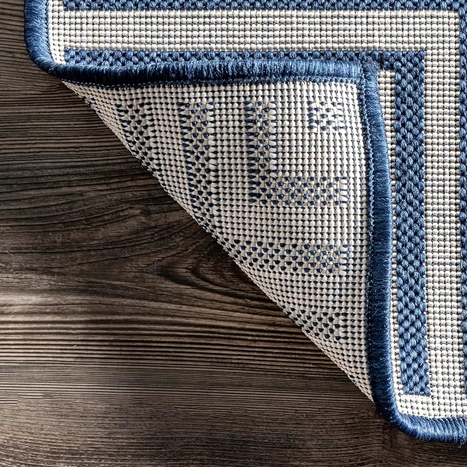 nuLOOM 2' x 3' Outdoor Area Rug, Casual Design With Striped Border, Stain Resistant, Highly Durable, For Patio, Balcony, Bedroom, Living Room, Dining Room, Bathroom, Navy