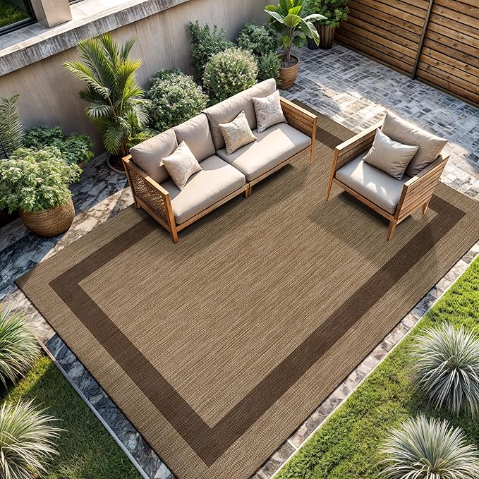 CAMILSON Outdoor Rug 6x9 - Modern Outside Rugs for Patios Porches Waterproof Durable Washable Non-Shedding, Easy-to-Clean Indoor Outdoor Area Carpet (6 x 9, Bordered - Jute)