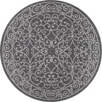 JONATHAN Y Vintage Filigree Indoor Outdoor Round Area Rug 9 Ft Black/Gray, Charleston Textured Weave for Backyard, Patio, Porch, Easy-Cleaning, High Traffic, Pet-Friendly, Non-Shedding (SMB106G-9R)