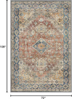 GENIMO 6x9 Area Rugs for Living Room, Machine Washable Non Slip Vintage Rugs, Low Pile Lightweight Chenille Print Rug for Bedroom, Dining Room, Home Office, Antique Red