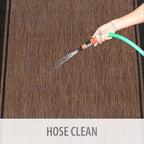 CAMILSON Indoor Outdoor Rug, 10x14 Bordered Nut Brown Black Modern Area Rugs for Indoor and Outdoor Patios, Kitchen and Hallway Mats, Washable Porch Deck Outside Carpet (Border Nut Brown Black 10 x14)