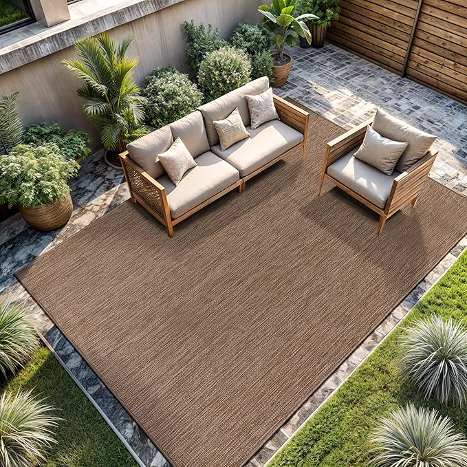 CAMILSON Outdoor Rug 8x10 Modern Area Rugs for Indoor and Outdoor Patios and Porches - Waterproof, Washable, Non-Shedding, Easy-to-Clean Outside Carpet (8 x 10, Solid - Jute)