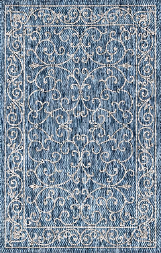 JONATHAN Y Vintage Filigree Indoor Outdoor Area Rug 6X9 Navy/Gray, Charleston Textured Weave for Backyard, Patio, Porch, Easy-Cleaning, High Traffic, Pet-Friendly, Non-Shedding (SMB106D-6)
