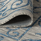 JONATHAN Y Vintage Filigree Indoor Outdoor Square Area Rug 9X9 Gray/Navy, Charleston Textured Weave for Backyard, Patio, Porch, Easy-Cleaning, High Traffic, Pet-Friendly, Non-Shedding (SMB106C-9SQ)