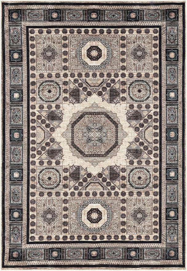 Keen Home Design 5x7 Rug - Machine Washable Area Rug with Non-Slip Backing, Ideal for Living Room, Dining Room, Bedroom - Vintage, Easy Clean, Durable, Low Pile Rug - (5' x 7')