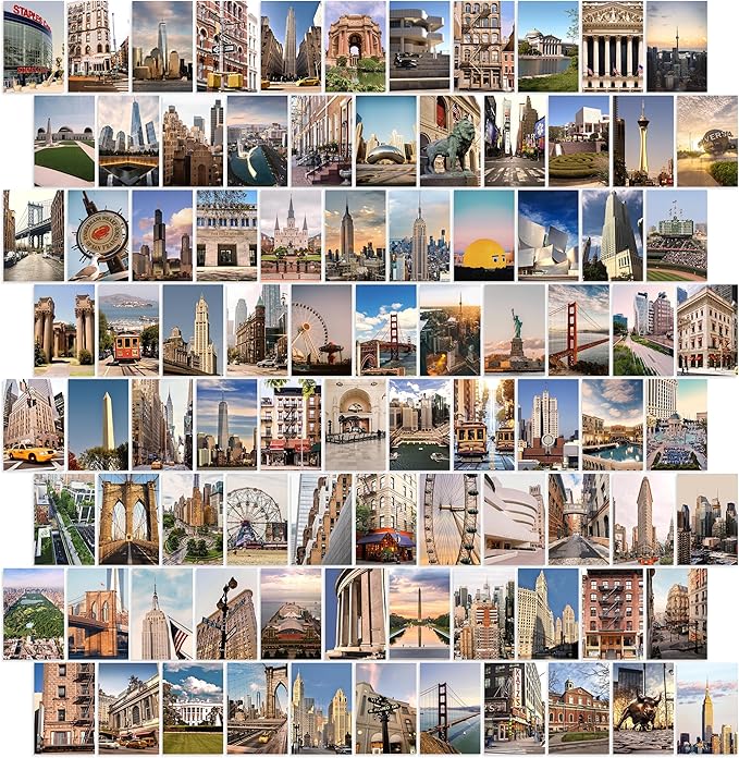 Y2K BOO Urban Wall Collage Kit - 100 Aesthetic Posters Featuring Famous American Cities & Landmarks, Trendy 4"x6" Prints for Teen Bedroom, Dorm Room & Apartment Wall Decor