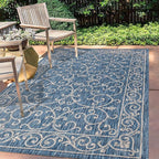 JONATHAN Y Vintage Filigree Indoor Outdoor Area Rug 3X5 Navy/Gray, Charleston Textured Weave for Backyard, Patio, Porch, Easy-Cleaning, High Traffic, Pet-Friendly, Non-Shedding (SMB106D-3)