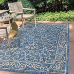 JONATHAN Y Vintage Filigree Indoor Outdoor Area Rug 5X8 Navy/Gray, Charleston Textured Weave for Backyard, Patio, Porch, Easy-Cleaning, High Traffic, Pet-Friendly, Non-Shedding (SMB106D-5)