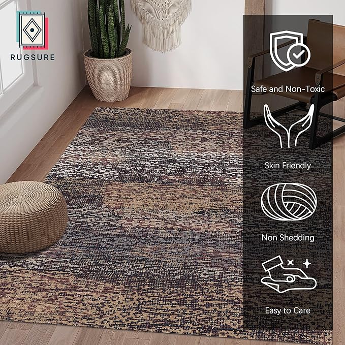 RUGSURE Washable Area Rug - 1/6 Thick - Stain & Water Resistant Non-Slip - Resistant Rug for Living Room, Bedroom, Nursery, Pet & Child Friendly, Vintage Charm Area Rugs (Rust, 4' x 6')