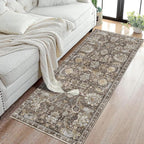 RUGSURE Washable Area Rugs - Perfect for Living Room, Bedroom, Kids Room, Nursery - Stain & Water Resistant Non-Slip, Pet & Child Friendly, Vintage Tribal Area Rugs (Ivory, 2'6'' x 8')