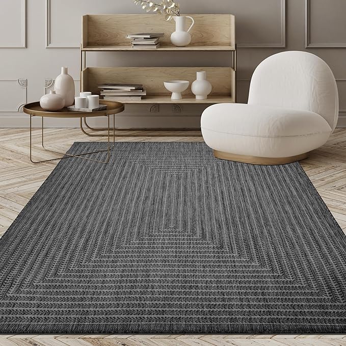 Adiva Rugs Outdoor Indoor Area Rug, Weather Resistant, Easy to Clean, Stain Resistant Floor Mat for Dining Room, Backyard, Deck, Patio (Pebble Weiss, 8' x 10')