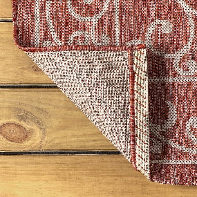 JONATHAN Y Vintage Filigree Indoor Outdoor Round Area Rug 6 Ft Red/Beige, Charleston Textured Weave for Backyard, Patio, Porch, Easy-Cleaning, High Traffic, Pet-Friendly, Non-Shedding (SMB106B-6R)