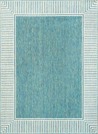nuLOOM 4' x 6' Outdoor Area Rug, Casual Design With Striped Border, Stain Resistant, Highly Durable, For Patio, Balcony, Bedroom, Living Room, Dining Room, Bathroom, Teal