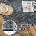 RUGSURE Washable Area Rug - 1/6 Thick - Stain & Water Resistant Non-Slip - Resistant Rug for Living Room, Bedroom, Nursery, Pet & Child Friendly, Vintage Charm Area Rugs (Darkgrey+Bule, 9' x 12')