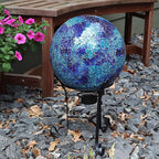 Sunnydaze 10-inch Gazing Ball for Garden - Crackled Glass Mosaic Gazing Globe for Outside - Deep Ocean Swirl Mosaic