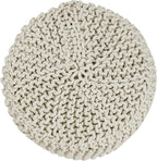 REDEARTH Cylindrical Hand Knitted Pouf - Foot Stool Ottoman - Cord Boho Pouffe - Cotton Round Poof for Home Decor - Living Room - Nursery - Bedroom - Patio (16" x 16" x 16") - Ivory