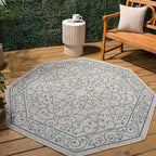 JONATHAN Y Vintage Filigree Indoor Outdoor Octagon Area Rug 5 Ft Gray/Teal, Charleston Textured Weave for Backyard, Patio, Porch, Easy-Cleaning, High Traffic, Pet-Friendly, Non-Shedding SMB106E-5TGN