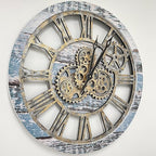 The Original Real Moving Gear Wall Clock Vintage Industrial Oversized Rustic Farmhouse (24 inch (60cm), Vintage Aqua Green and Bronze)