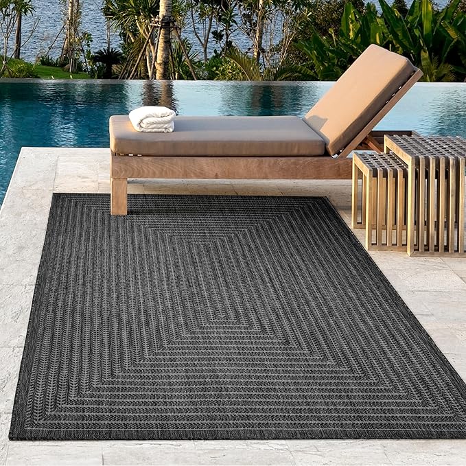Adiva Rugs Outdoor Indoor Area Rug, Weather Resistant, Easy to Clean, Stain Resistant Floor Mat for Dining Room, Backyard, Deck, Patio (Pebble Weiss, 6' x 9')