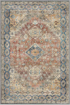 GENIMO 6x9 Area Rugs for Living Room, Machine Washable Non Slip Vintage Rugs, Low Pile Lightweight Chenille Print Rug for Bedroom, Dining Room, Home Office, Antique Red