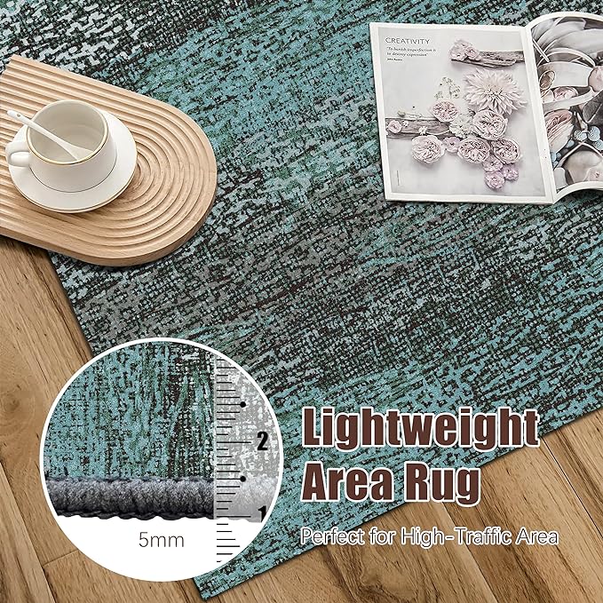 RUGSURE Washable Area Rug - 1/6 Thick - Stain & Water Resistant Non-Slip - Resistant Rug for Living Room, Bedroom, Nursery, Pet & Child Friendly, Vintage Charm Area Rugs (Green, 4' x 6')