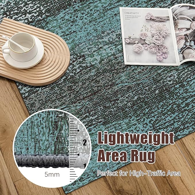 RUGSURE Washable Area Rug - 1/6 Thick - Stain & Water Resistant Non-Slip - Resistant Rug for Living Room, Bedroom, Nursery, Pet & Child Friendly, Vintage Charm Area Rugs (Green, 5' x 7')