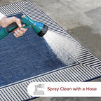 nuLOOM 10' x 12' Outdoor Area Rug, Casual Design With Striped Border, Stain Resistant, Highly Durable, For Patio, Balcony, Bedroom, Living Room, Dining Room, Bathroom, Navy