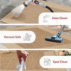 nuLOOM 6'7" Round Outdoor Area Rug, Casual Design With Striped Border, Stain Resistant, Highly Durable, For Patio, Balcony, Bedroom, Living Room, Dining Room, Bathroom, Light Brown