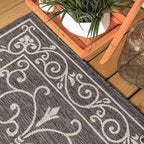 JONATHAN Y Vintage Filigree Indoor Outdoor Area Rug 6X9 Black/Gray, Charleston Textured Weave for Backyard, Patio, Porch, Easy-Cleaning, High Traffic, Pet-Friendly, Non-Shedding (SMB106G-6)