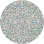 JONATHAN Y Vintage Filigree Indoor Outdoor Round Area Rug 8 Ft Gray/Teal, Charleston Textured Weave for Backyard, Patio, Porch, Easy-Cleaning, High Traffic, Pet-Friendly, Non-Shedding (SMB106E-8R)