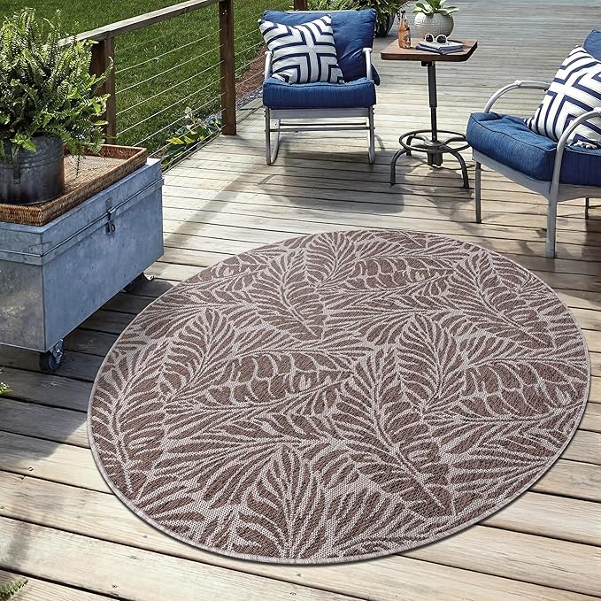 Keen Home Design Terrace Outdoor Round Rug - 5ft Round Washable Indoor/Outdoor Rug for Patio, Kitchen, Balcony, Beach, Garden, Deck and Porch, Size: 5'3" Round