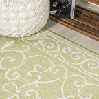 JONATHAN Y Vintage Filigree Indoor Outdoor Runner Rug 2X10 Green/Cream, Charleston Textured Weave for Backyard, Patio, Porch, Easy-Cleaning, High Traffic, Pet-Friendly, Non-Shedding (SMB106H-210)